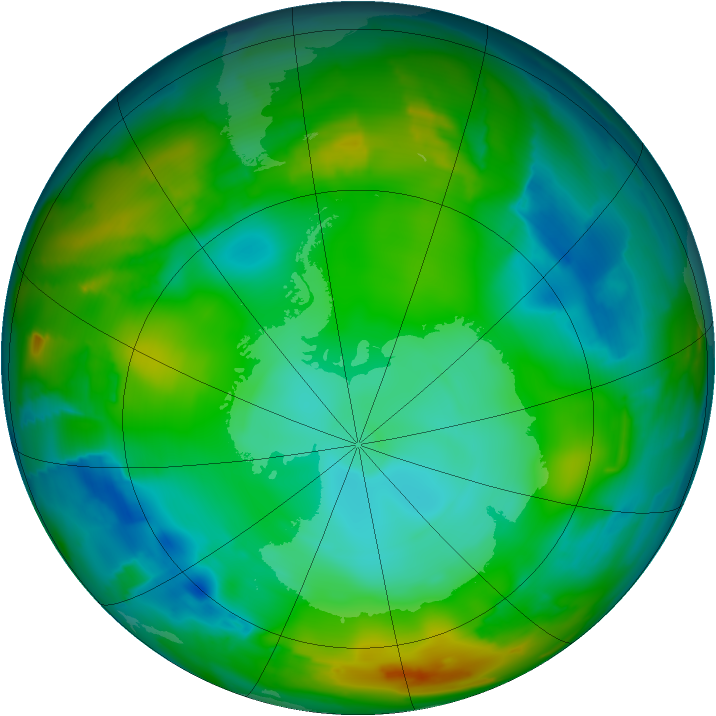 Antarctic ozone map for 15 July 2012